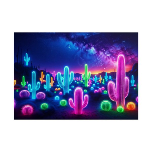 101875-240.jpg Multicolor Bioluminescent Neon Cacti in Desert Poster