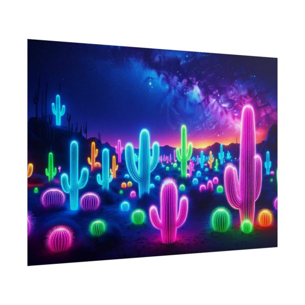 101875-242.jpg Multicolor Bioluminescent Neon Cacti in Desert Poster