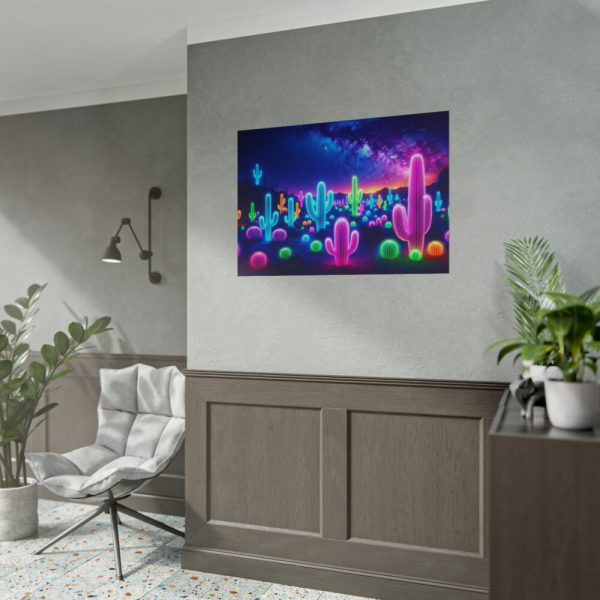 101875-244.jpg Multicolor Bioluminescent Neon Cacti in Desert Poster