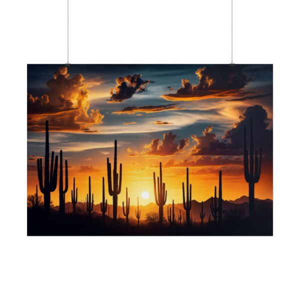 Saguaro Cacti Silhouetted Against Sky Poster