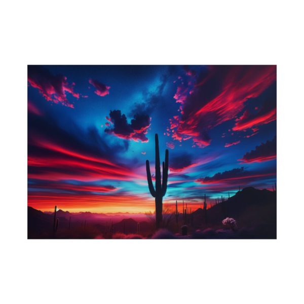 Blue Hour in the Desert With a Saguaro Cactus Silhouette Poster