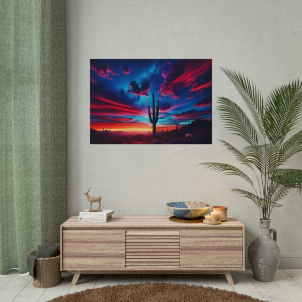 Blue Hour in the Desert With a Saguaro Cactus Silhouette Poster