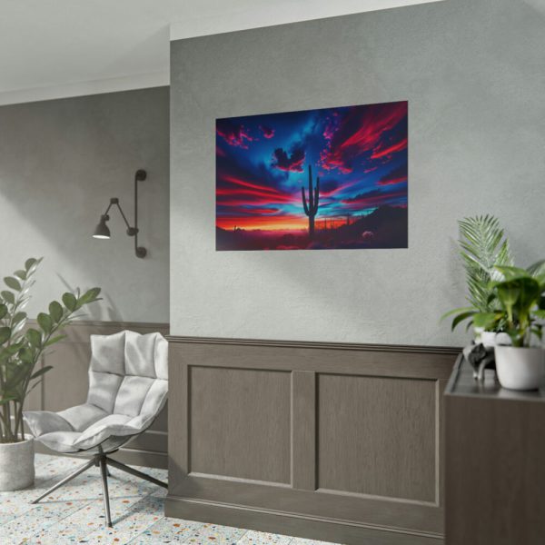 Blue Hour in the Desert With a Saguaro Cactus Silhouette Poster