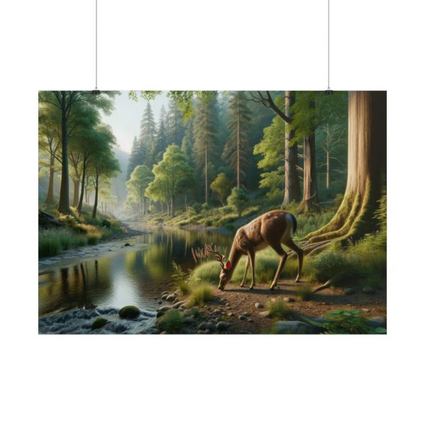 101875-376.jpg Deer By a River In a Forest Poster