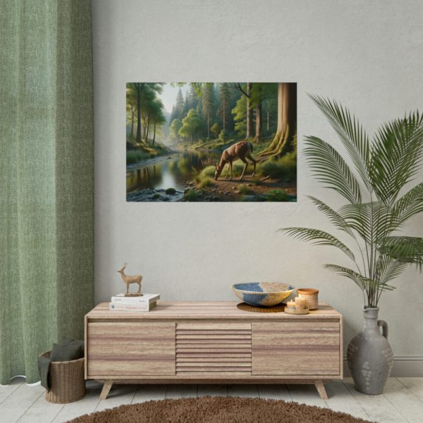 101875-378.jpg Deer By a River In a Forest Poster