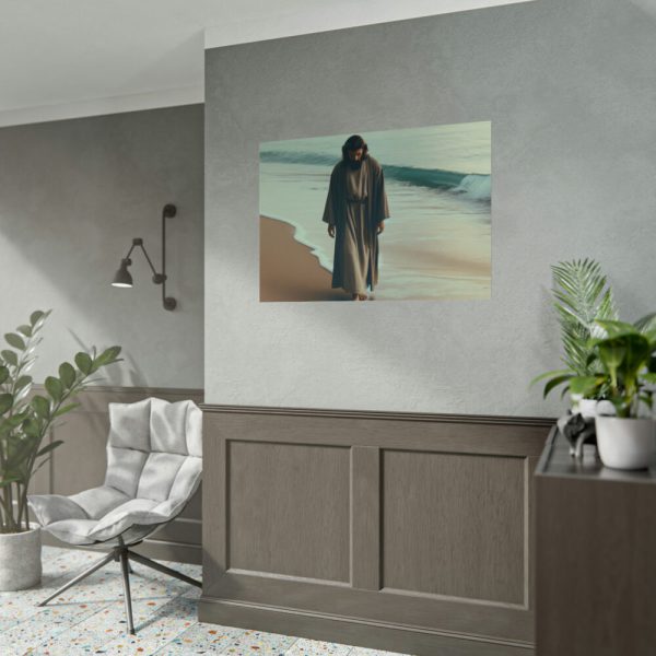 101875-394.jpg Person Walking at the Edge of the Surf on a Beach Poster
