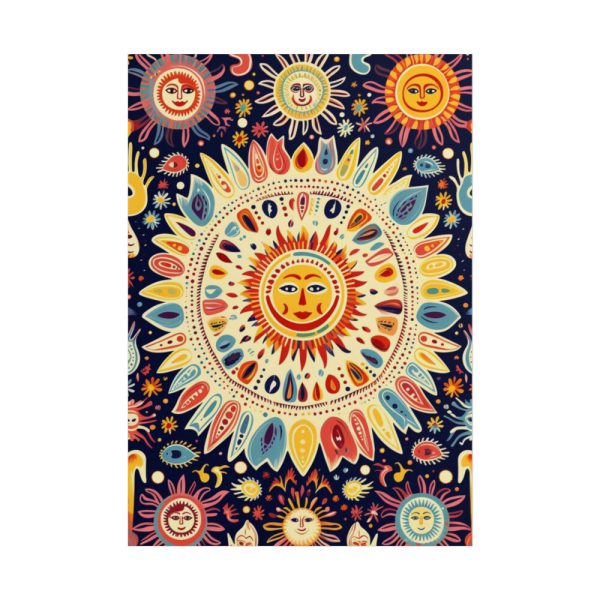 Orange, Yellow and Blue Illustration of Suns Poster