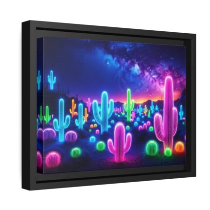 Multicolor Bioluminescent Neon Cacti in Desert Framed Canvas