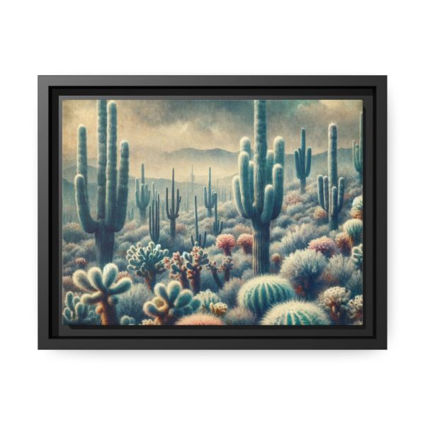 88280.jpg Vintage Art Painting of Colder Cactus Desert Landscape Framed Canvas
