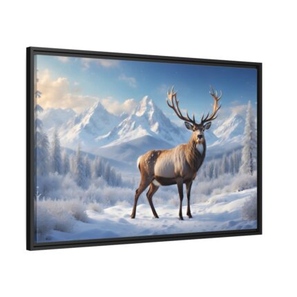 Deer Stands in the Snow Framed Canvas