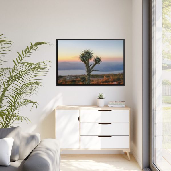 Sunset With Cactus Framed Canvas
