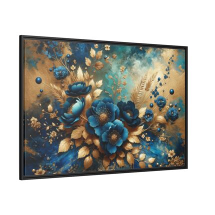 Rich Blue Flowers and Gold Accents Framed Canvas