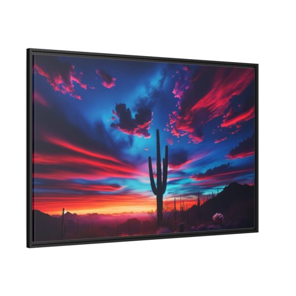 Blue Hour in the Desert With a Saguaro Cactus Silhouette Framed Canvas