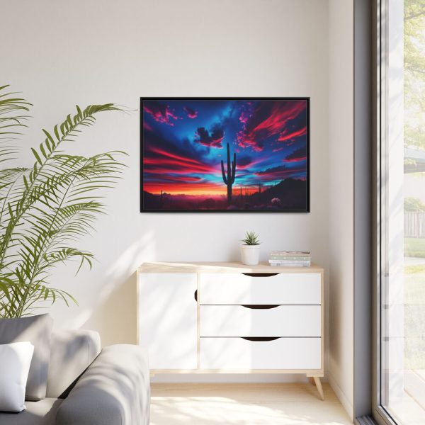 Blue Hour in the Desert With a Saguaro Cactus Silhouette Framed Canvas