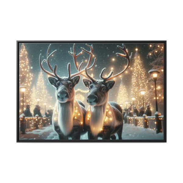 88289-276.jpg Two Reindeer Amid the Magical Glow of a Wintery Framed Canvas