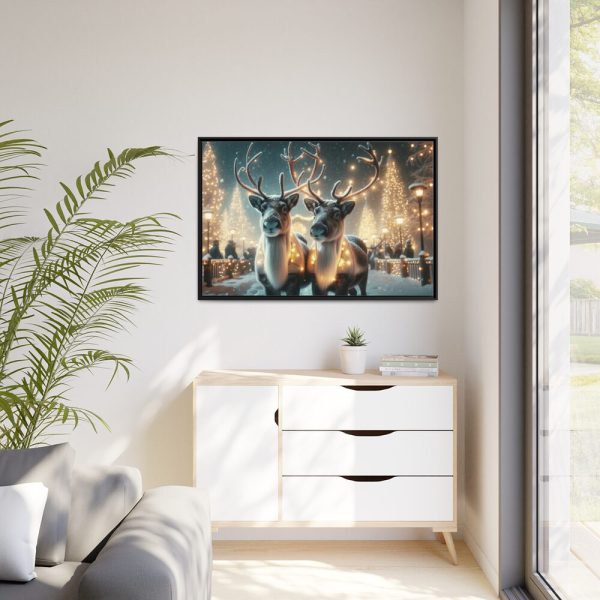 88289-278.jpg Two Reindeer Amid the Magical Glow of a Wintery Framed Canvas