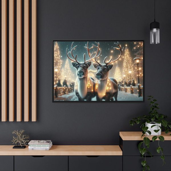 88289-279.jpg Two Reindeer Amid the Magical Glow of a Wintery Framed Canvas
