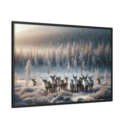 Reindeer in a Snowy Landscape Framed Canvas