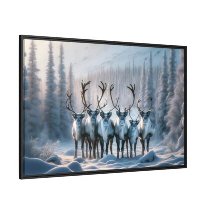 Six Reindeer in Foreground  Framed Canvas