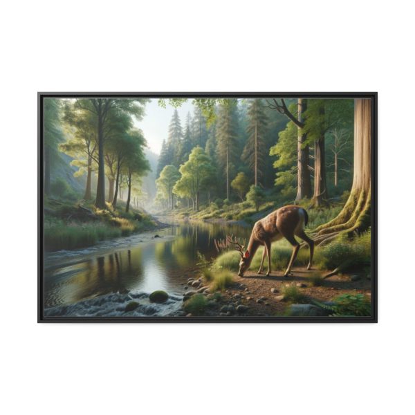 88289-291.jpg Deer By a River In a Forest Framed Canvas