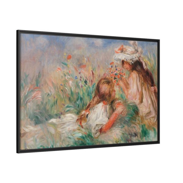 88289-95.jpg Girls in the Grass Arranging a Bouquet by Pierre-Auguste Renoir Framed Canvas
