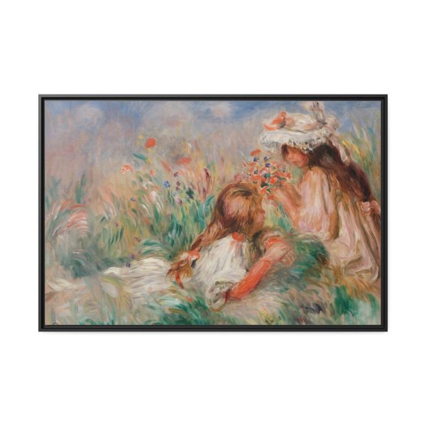 88289-96.jpg Girls in the Grass Arranging a Bouquet by Pierre-Auguste Renoir Framed Canvas