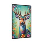 Deer Decorated With Colorful Flowers Framed Canvas