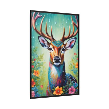 Deer Decorated With Colorful Flowers Framed Canvas