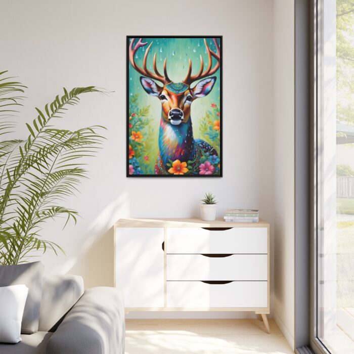 Deer Decorated With Colorful Flowers Framed Canvas - Image 4