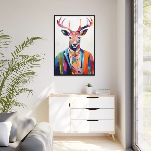 88299-178.jpg Funny Male Deer In Clothes Framed Canvas