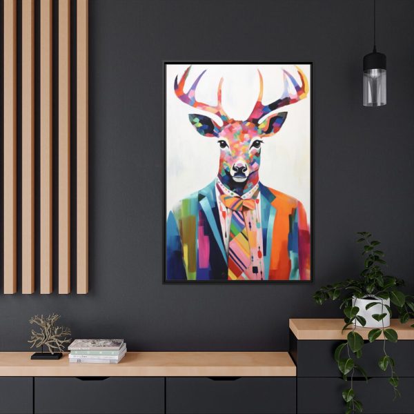 88299-179.jpg Funny Male Deer In Clothes Framed Canvas