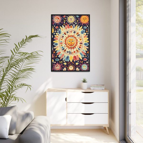 88299-8.jpg Orange, Yellow and Blue Illustration of Suns Framed Canvas