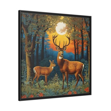 Deer and Deer in the Forest Framed Canvas