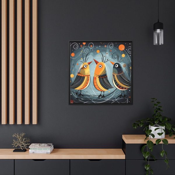 Three Cute Bird Characters I Framed Canvas