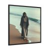 88302-150.jpg Person Walking at the Edge of the Surf on a Beach Framed Canvas
