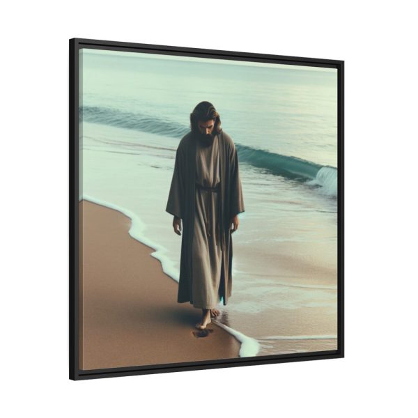 88302-150.jpg Person Walking at the Edge of the Surf on a Beach Framed Canvas