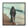 88302-151.jpg Person Walking at the Edge of the Surf on a Beach Framed Canvas