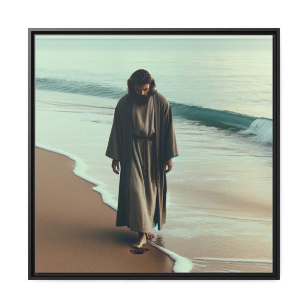 88302-151.jpg Person Walking at the Edge of the Surf on a Beach Framed Canvas