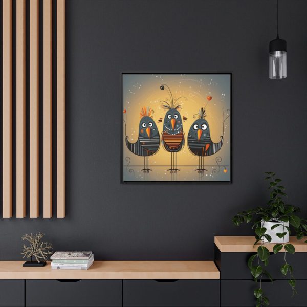Three Cute Bird Characters II Framed Canvas