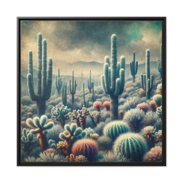 88302-86.jpg Vintage Art Painting of Colder Cactus Desert Landscape Framed Canvas