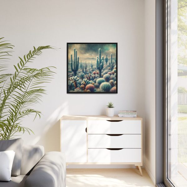 88302-88.jpg Vintage Art Painting of Colder Cactus Desert Landscape Framed Canvas