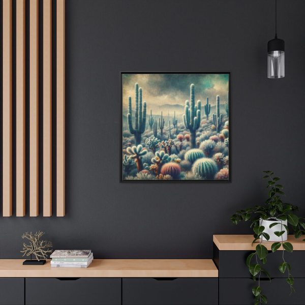 88302-89.jpg Vintage Art Painting of Colder Cactus Desert Landscape Framed Canvas