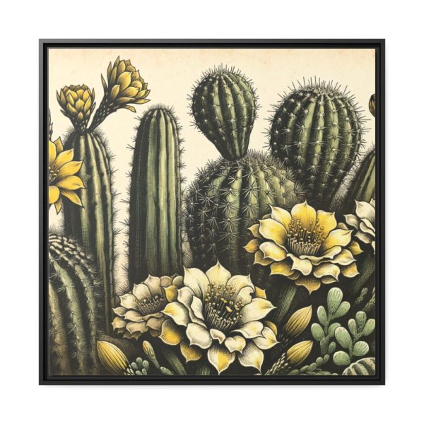 88302-91.jpg Vintage-Style Illustration of Cacti With Yellow Flowers Framed Canvas