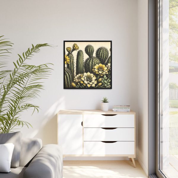 88302-93.jpg Vintage-Style Illustration of Cacti With Yellow Flowers Framed Canvas