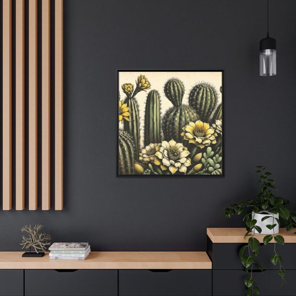 88302-94.jpg Vintage-Style Illustration of Cacti With Yellow Flowers Framed Canvas