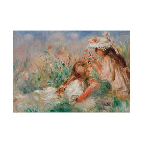 92408-130.jpg Girls in the Grass Arranging a Bouquet by Pierre-Auguste Renoir Poster