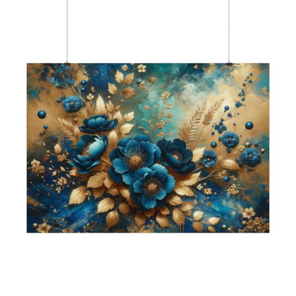Rich Blue Flowers and Gold Accents Poster