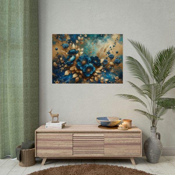 Rich Blue Flowers and Gold Accents Poster