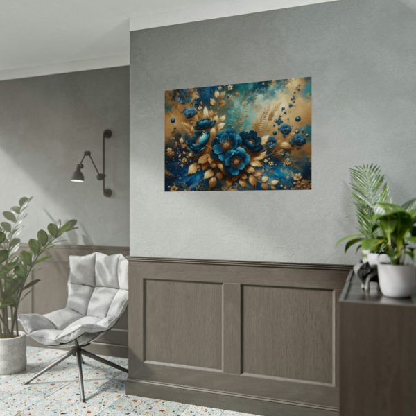 Rich Blue Flowers and Gold Accents Poster