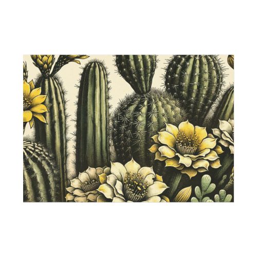 Vintage-Style Illustration of Cacti With Yellow Flowers Poster